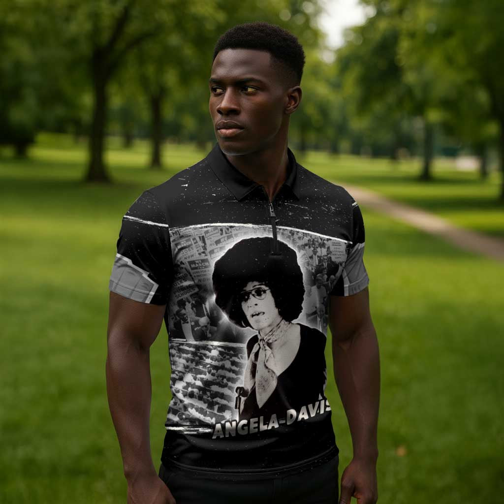 Angela Davis Zipper Polo Shirt Protest Design Liberating Minds and Society Quote Civil Rights Movement - African Pride