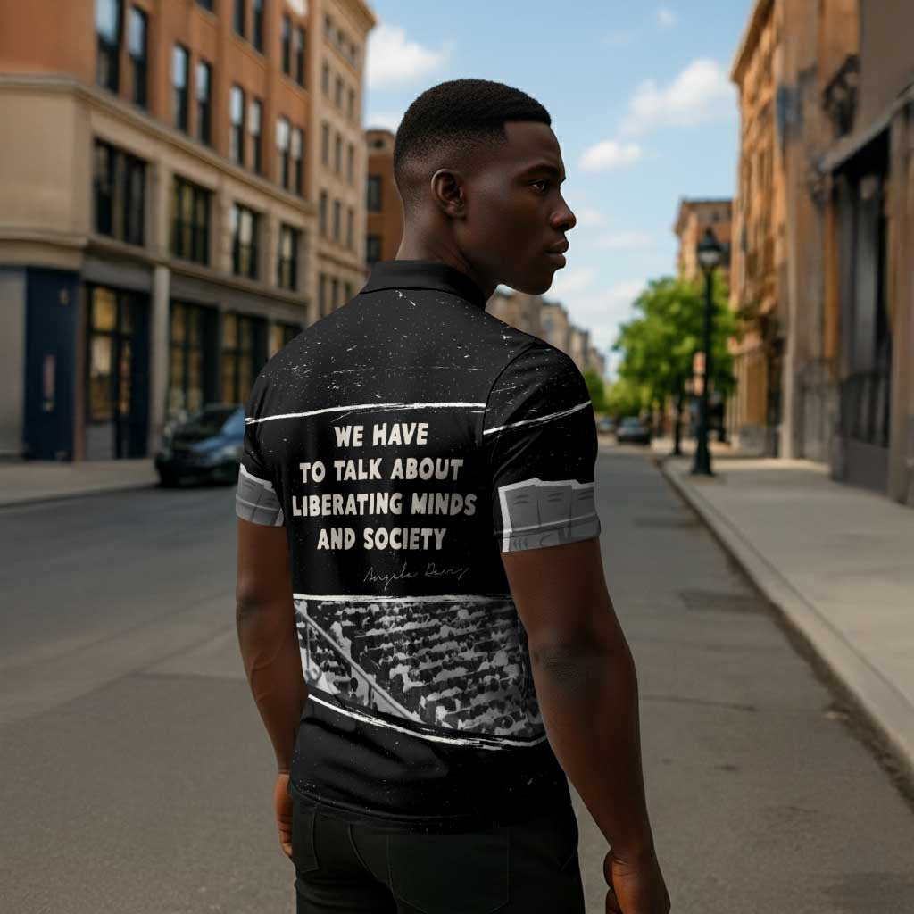 Angela Davis Zipper Polo Shirt Protest Design Liberating Minds and Society Quote Civil Rights Movement - African Pride