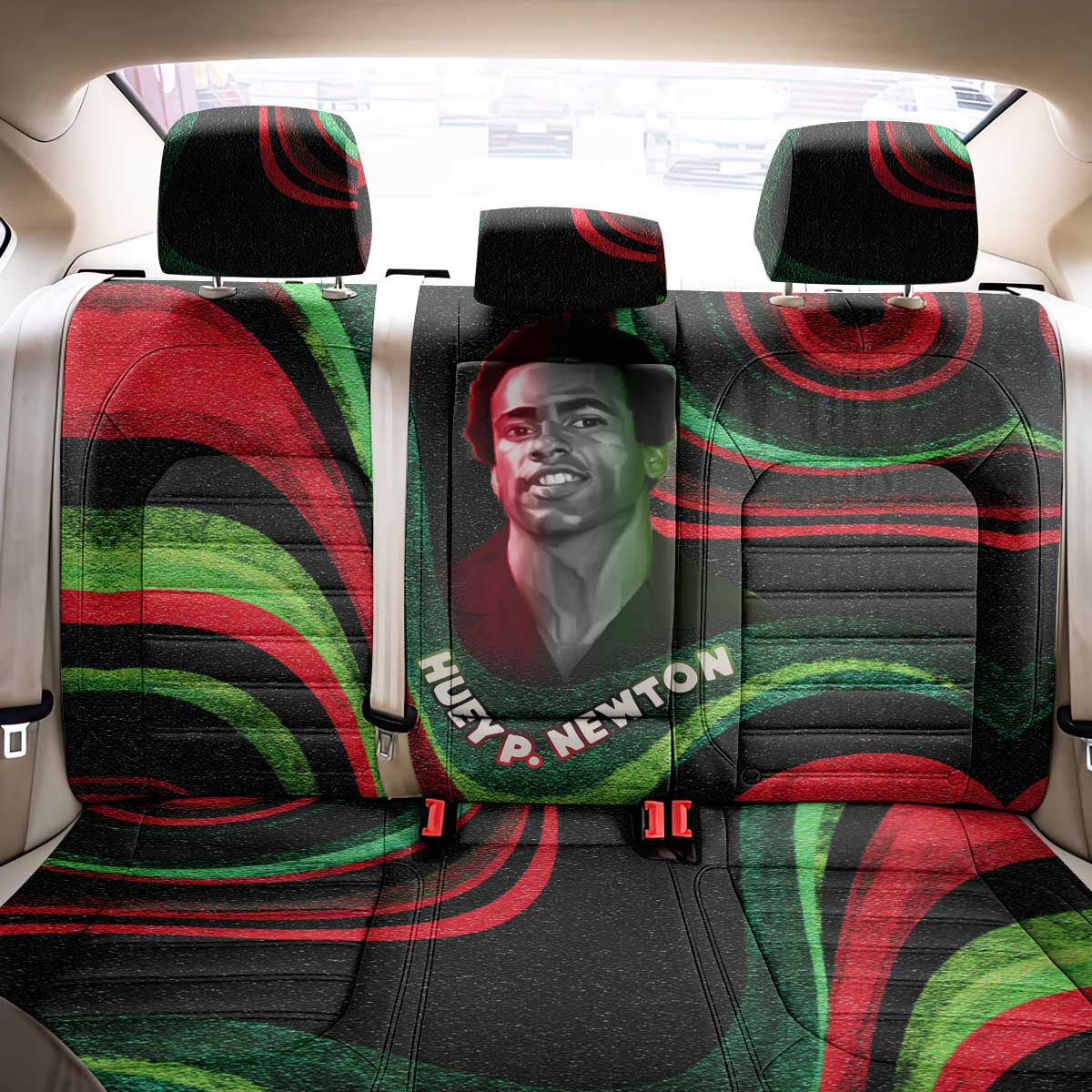 Huey P. Newton Back Car Seat Cover Swirl Design Black Panther Party Symbol Revolutionary Tribute - African Pride
