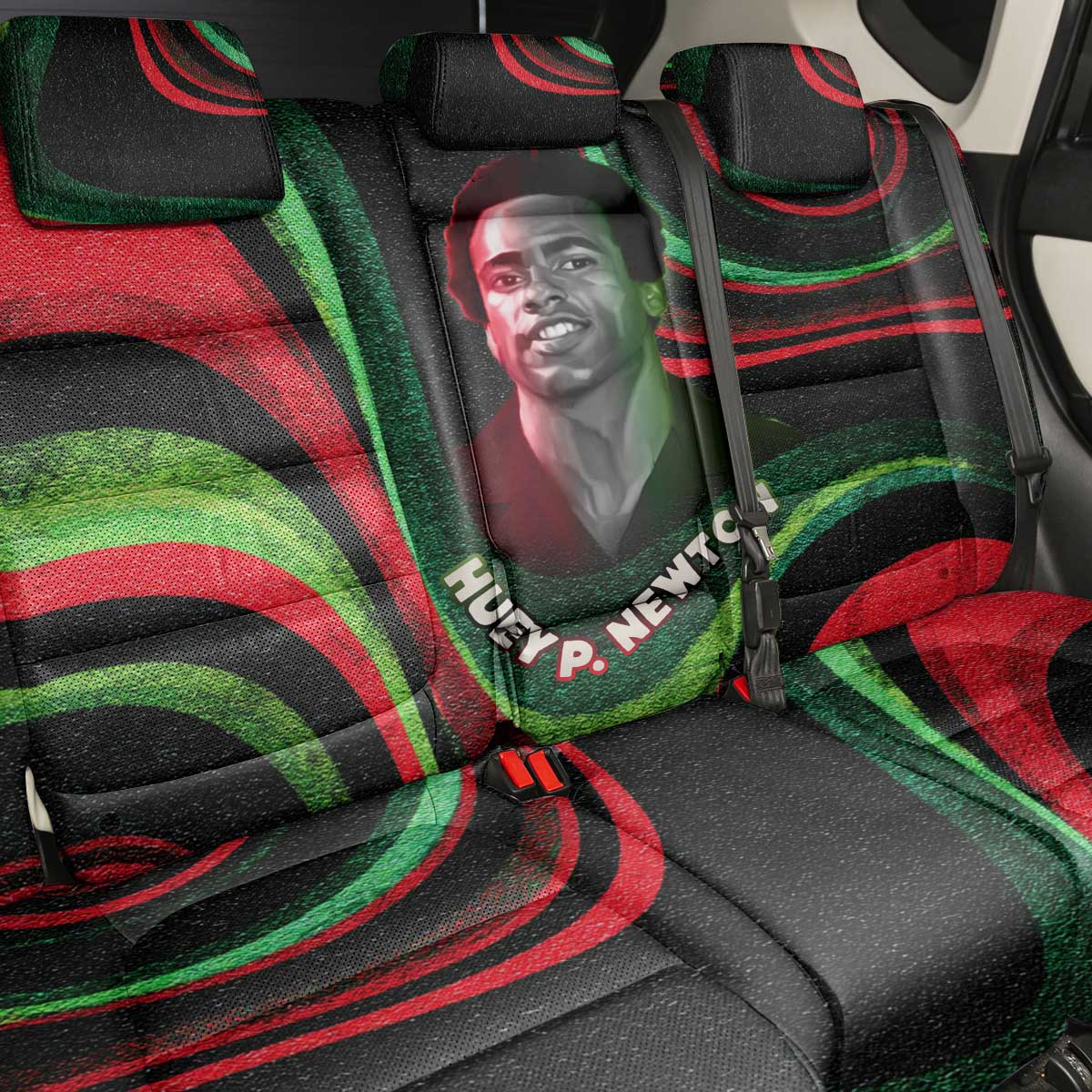 Huey P. Newton Back Car Seat Cover Swirl Design Black Panther Party Symbol Revolutionary Tribute - African Pride