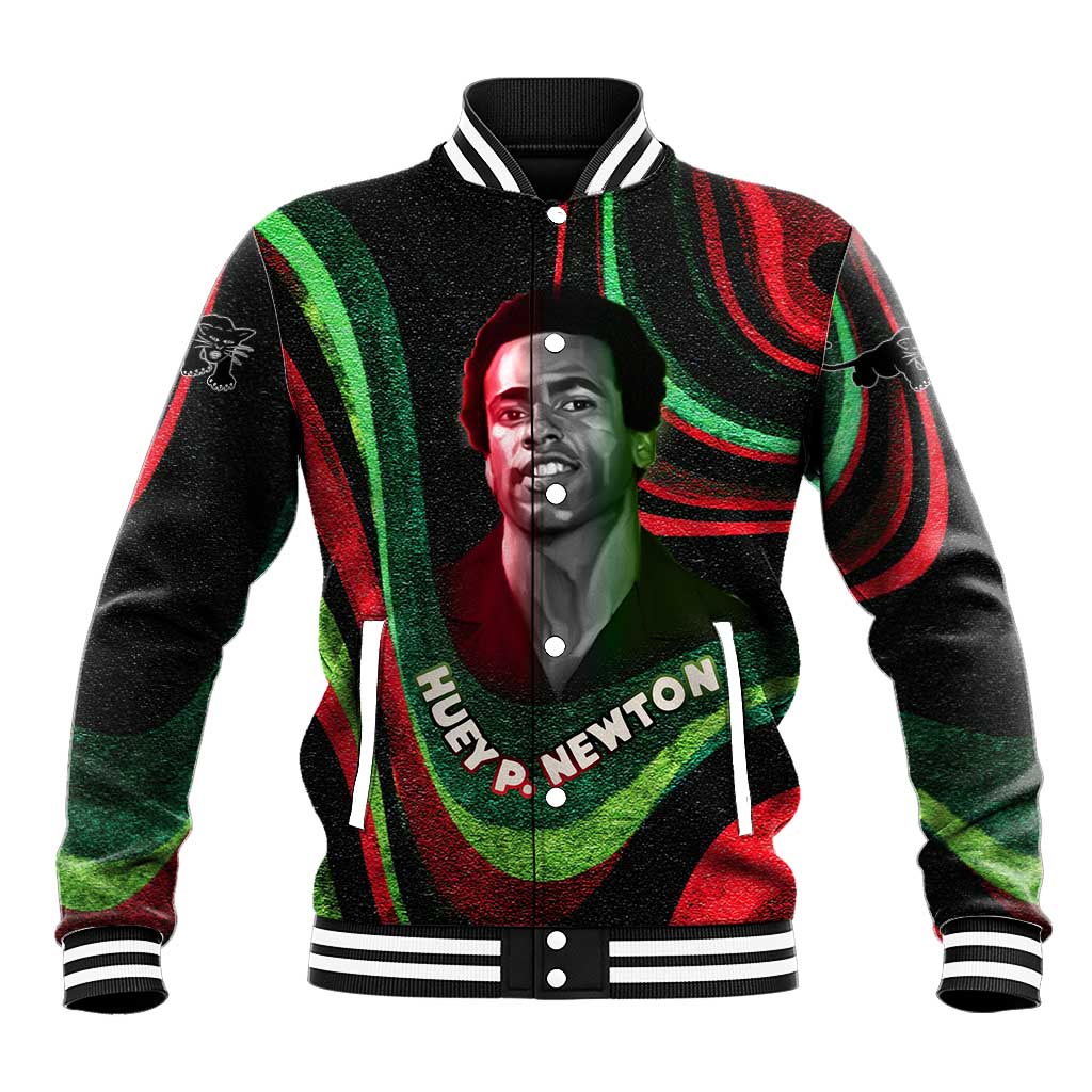 Huey P. Newton Baseball Jacket Swirl Design Black Panther Party Symbol Revolutionary Tribute - African Pride