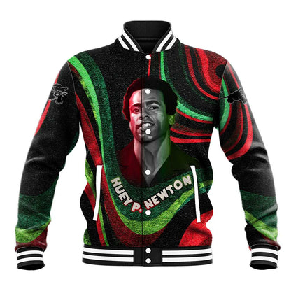 Huey P. Newton Baseball Jacket Swirl Design Black Panther Party Symbol Revolutionary Tribute - African Pride