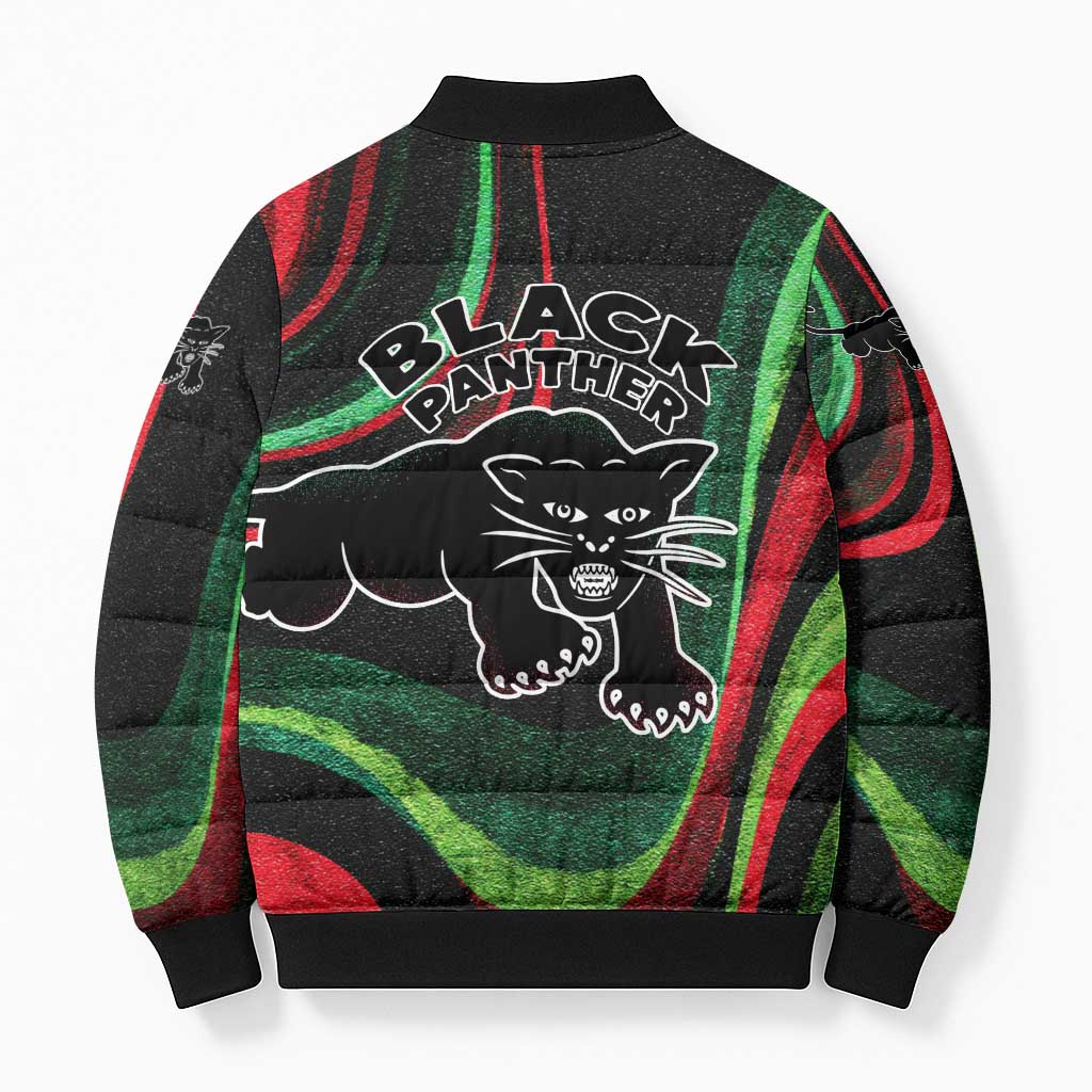 Huey P. Newton Bomber Puffer Jacket Swirl Design Black Panther Party Symbol Revolutionary Tribute - African Pride