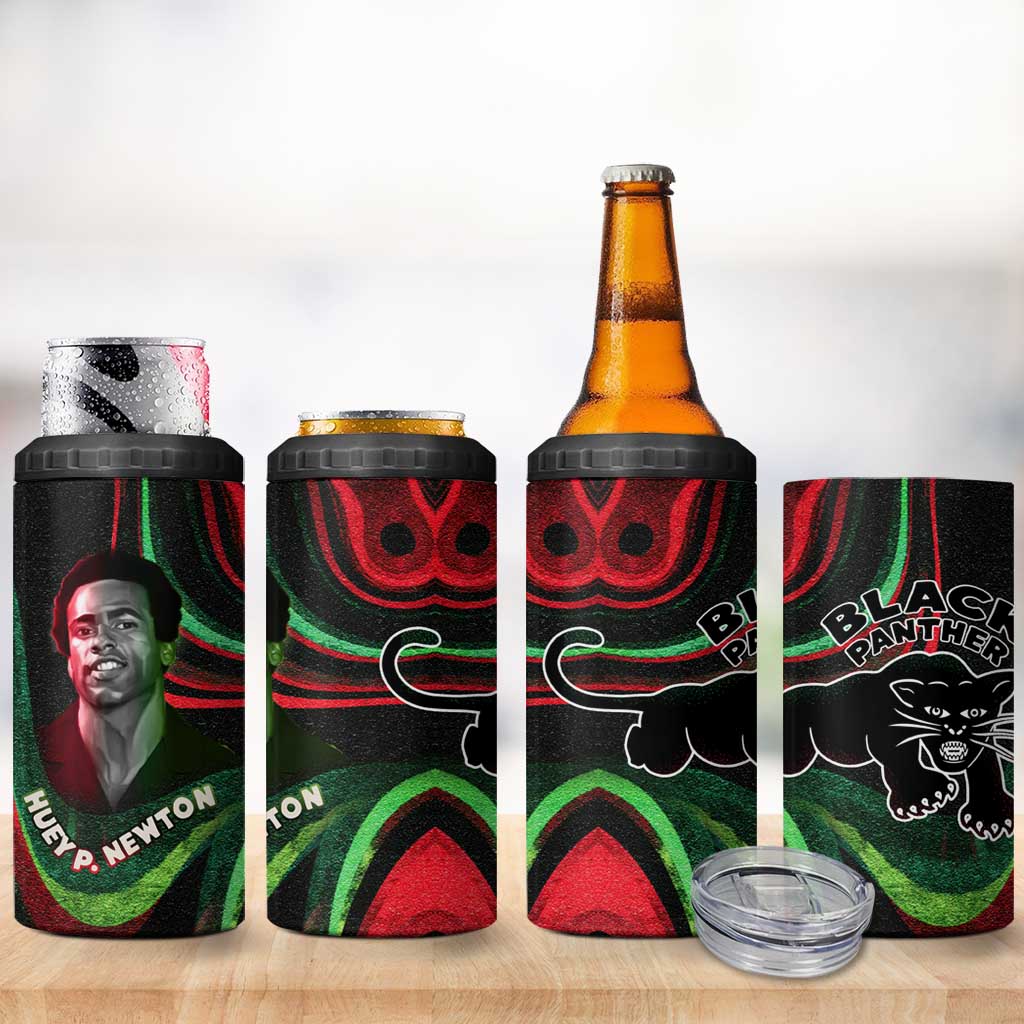 Huey P. Newton 4 in 1 Can Cooler Tumbler Swirl Design Black Panther Party Symbol Revolutionary Tribute - African Pride