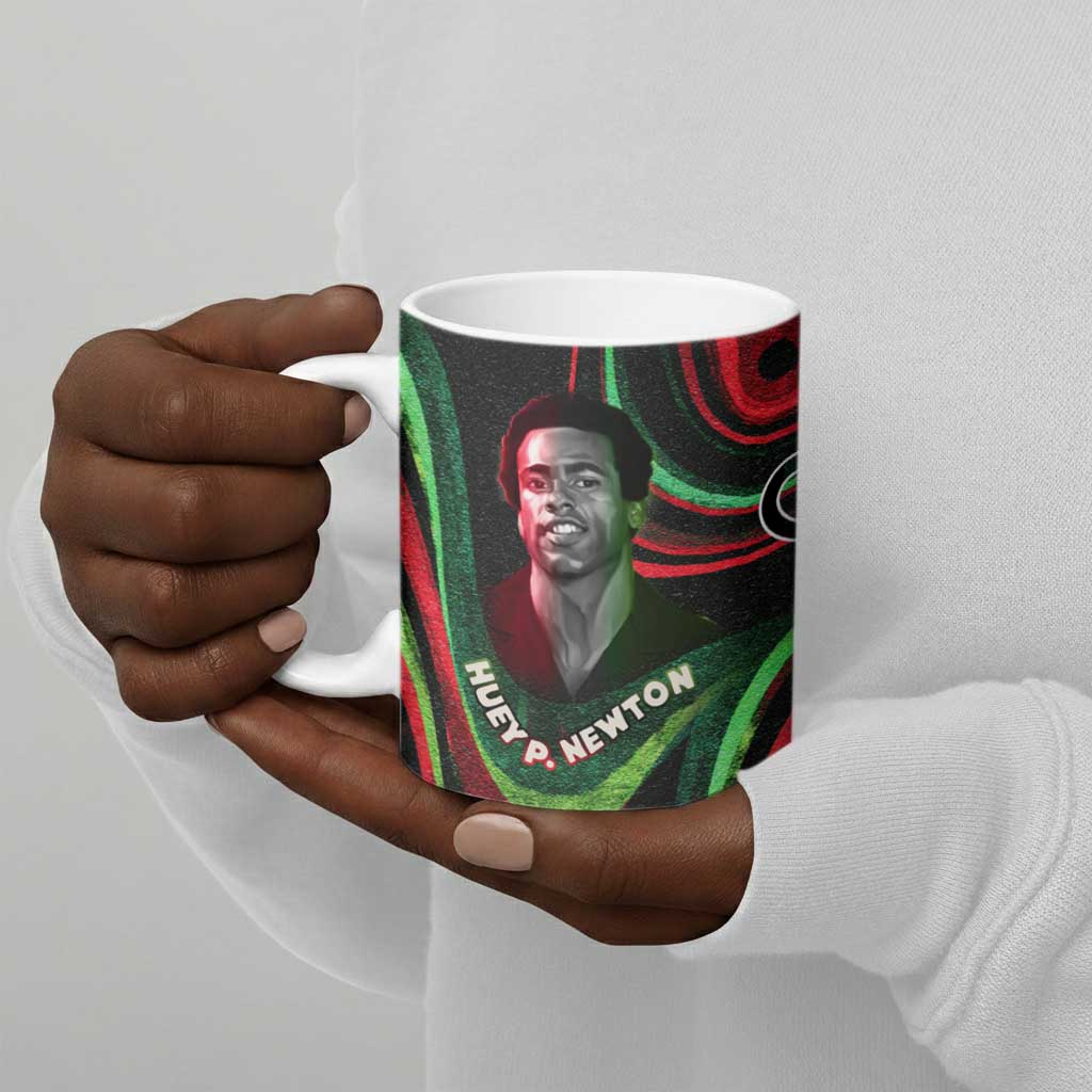 Huey P. Newton Ceramic Mug Swirl Design Black Panther Party Symbol Revolutionary Tribute - African Pride