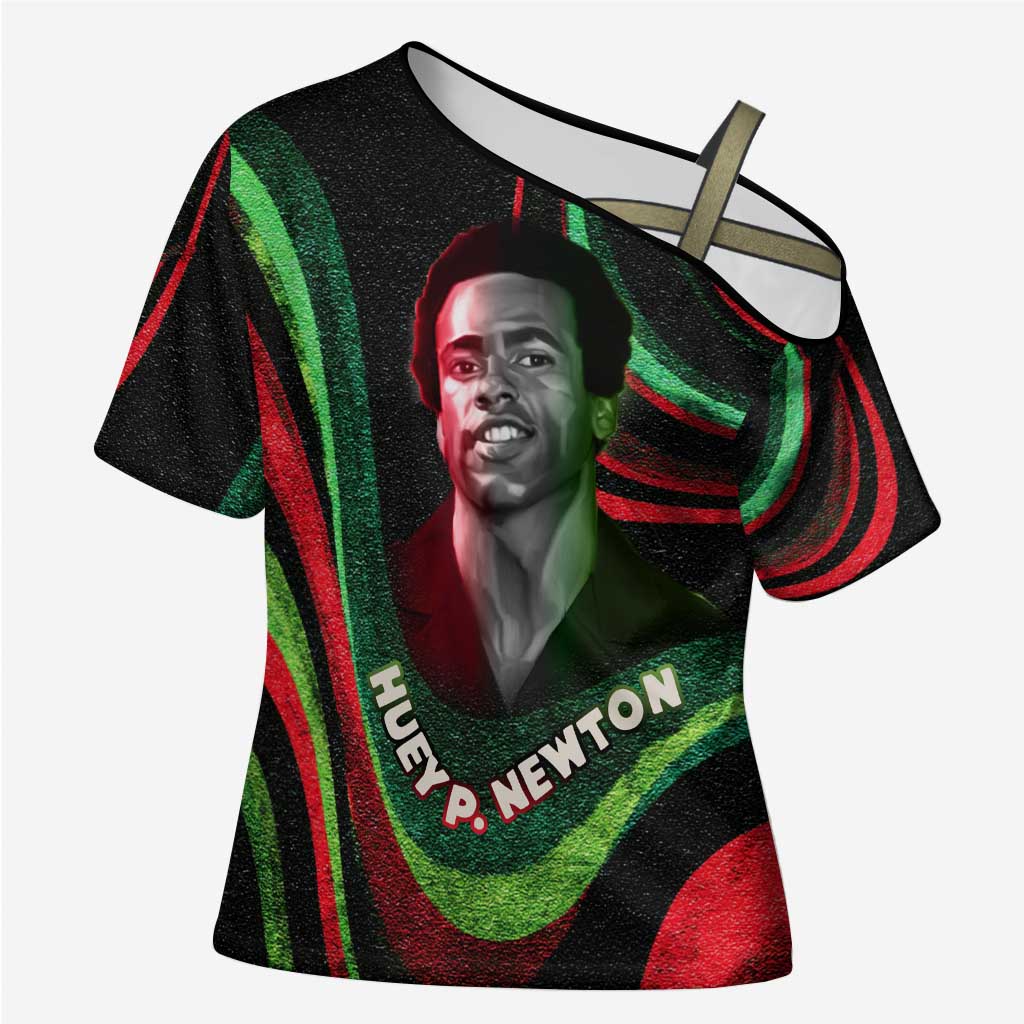 Huey P. Newton Cross Shoulder Shirt Swirl Design Black Panther Party Symbol Revolutionary Tribute - African Pride