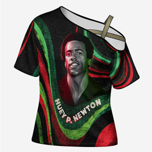 Huey P. Newton Cross Shoulder Shirt Swirl Design Black Panther Party Symbol Revolutionary Tribute - African Pride
