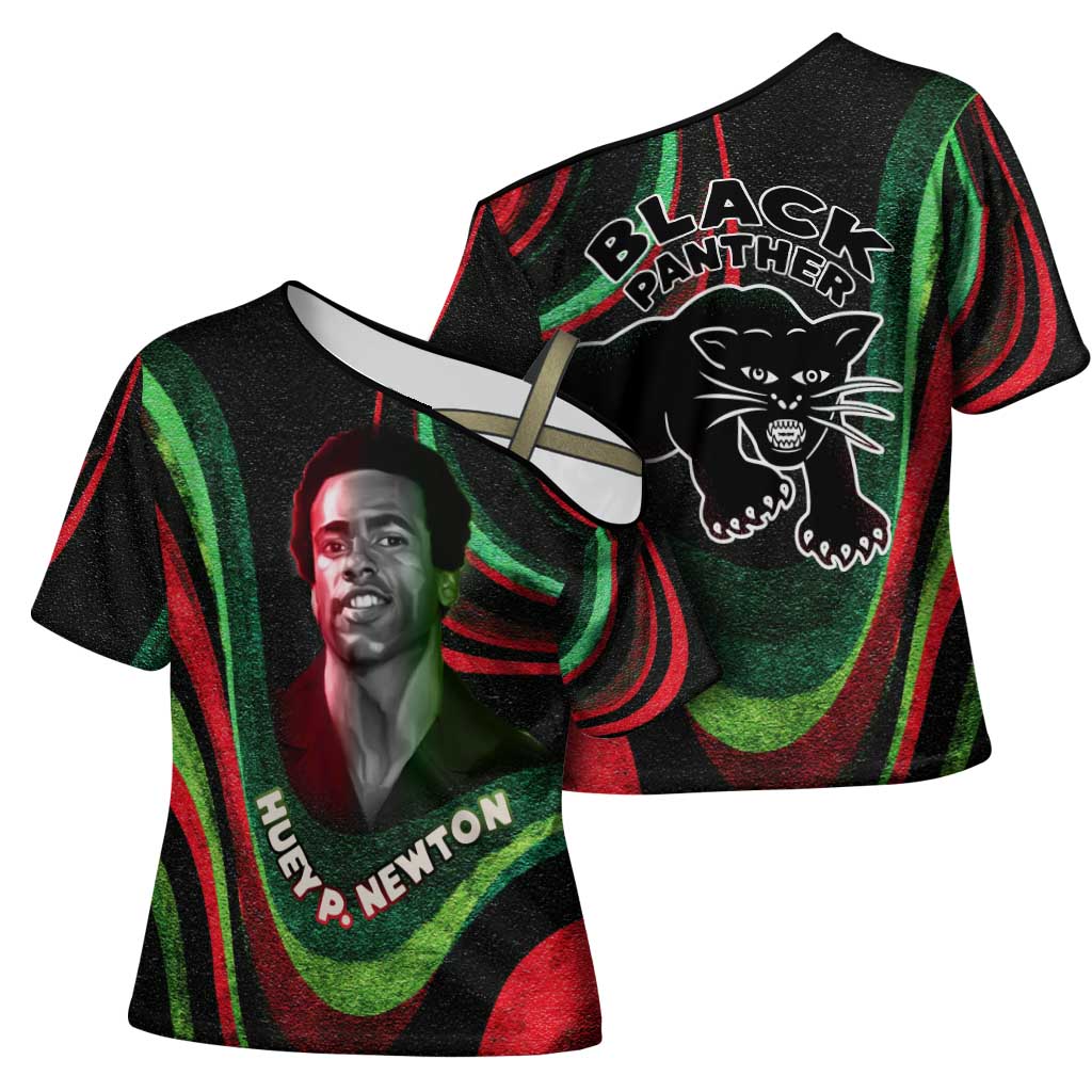 Huey P. Newton Cross Shoulder Shirt Swirl Design Black Panther Party Symbol Revolutionary Tribute - African Pride