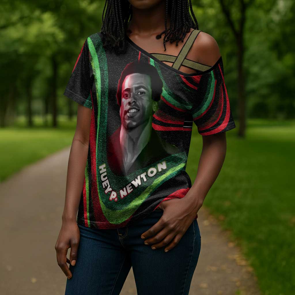 Huey P. Newton Cross Shoulder Shirt Swirl Design Black Panther Party Symbol Revolutionary Tribute - African Pride