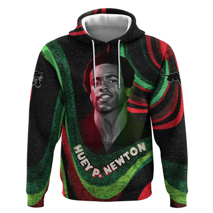 Huey P. Newton Hoodie Swirl Design Black Panther Party Symbol Revolutionary Tribute - African Pride