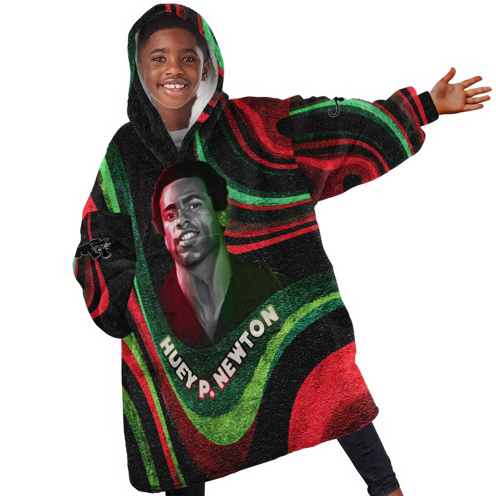 Huey P. Newton Kid Wearable Blanket Hoodie Swirl Design Black Panther Party Symbol Revolutionary Tribute - African Pride