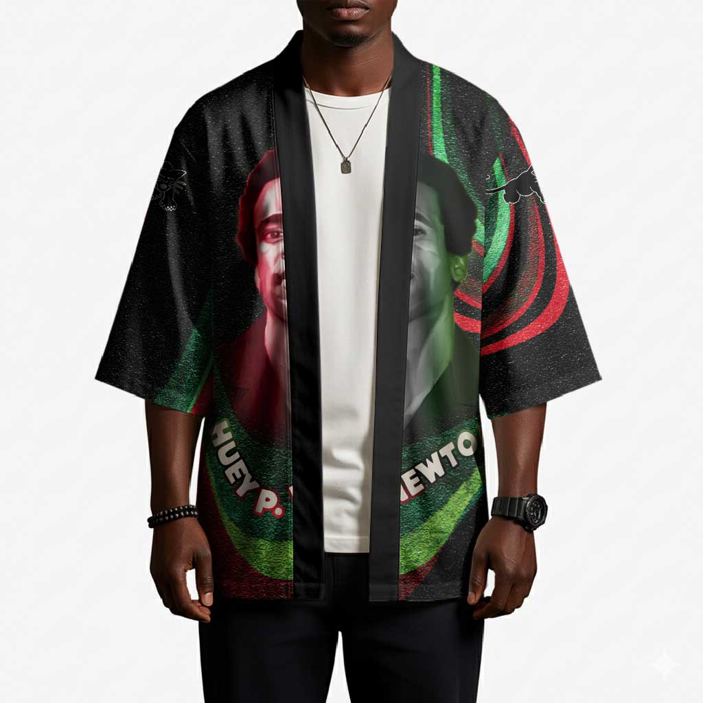 Huey P. Newton Kimono Swirl Design Black Panther Party Symbol Revolutionary Tribute - African Pride