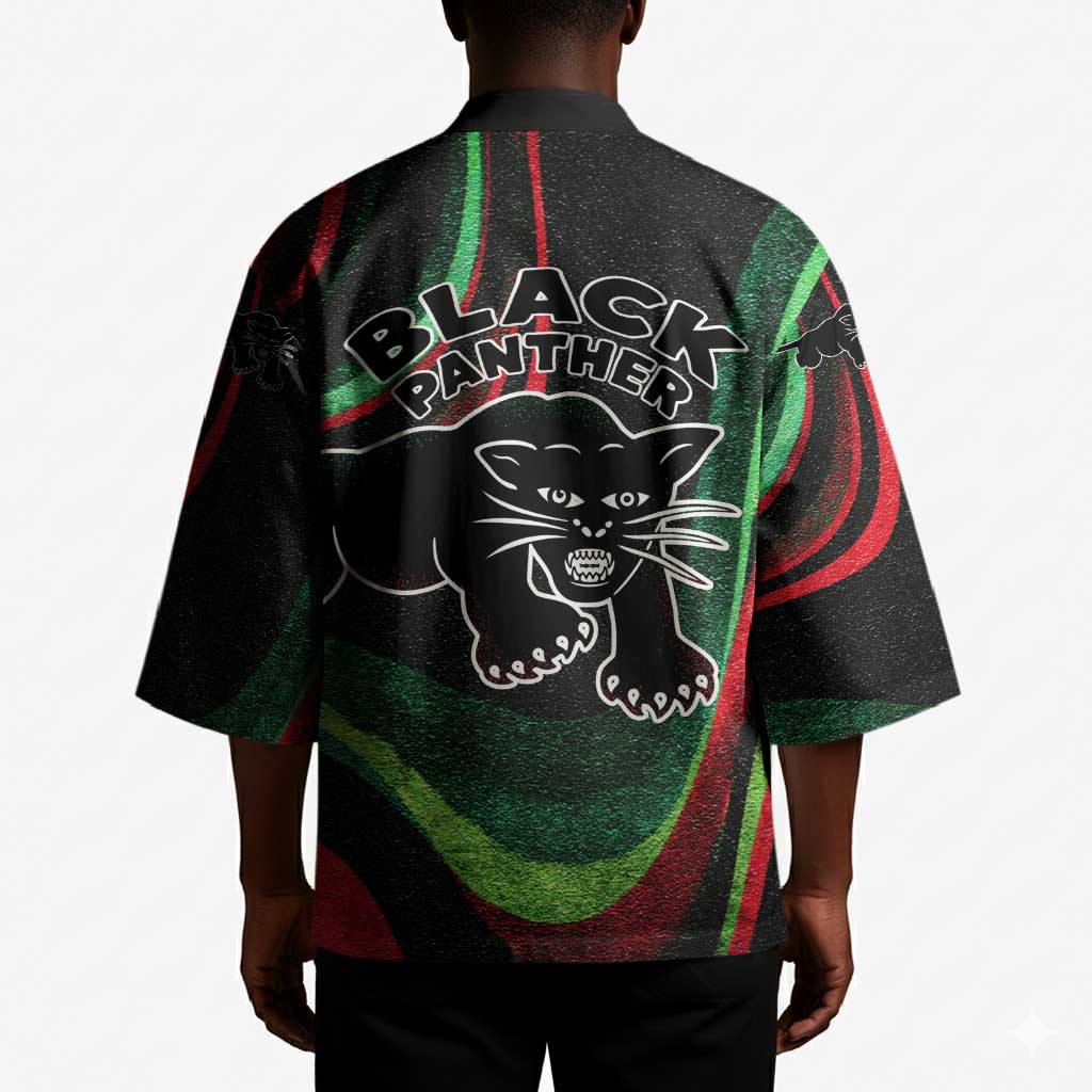 Huey P. Newton Kimono Swirl Design Black Panther Party Symbol Revolutionary Tribute - African Pride