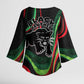 Huey P. Newton Kimono Sleeve Blouse Swirl Design Black Panther Party Symbol Revolutionary Tribute - African Pride