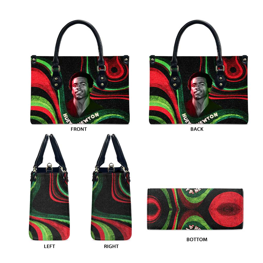 Huey P. Newton Leather Bag Swirl Design Black Panther Party Symbol Revolutionary Tribute - African Pride