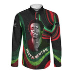 Huey P. Newton Long Sleeve Button Shirt Swirl Design Black Panther Party Symbol Revolutionary Tribute - African Pride