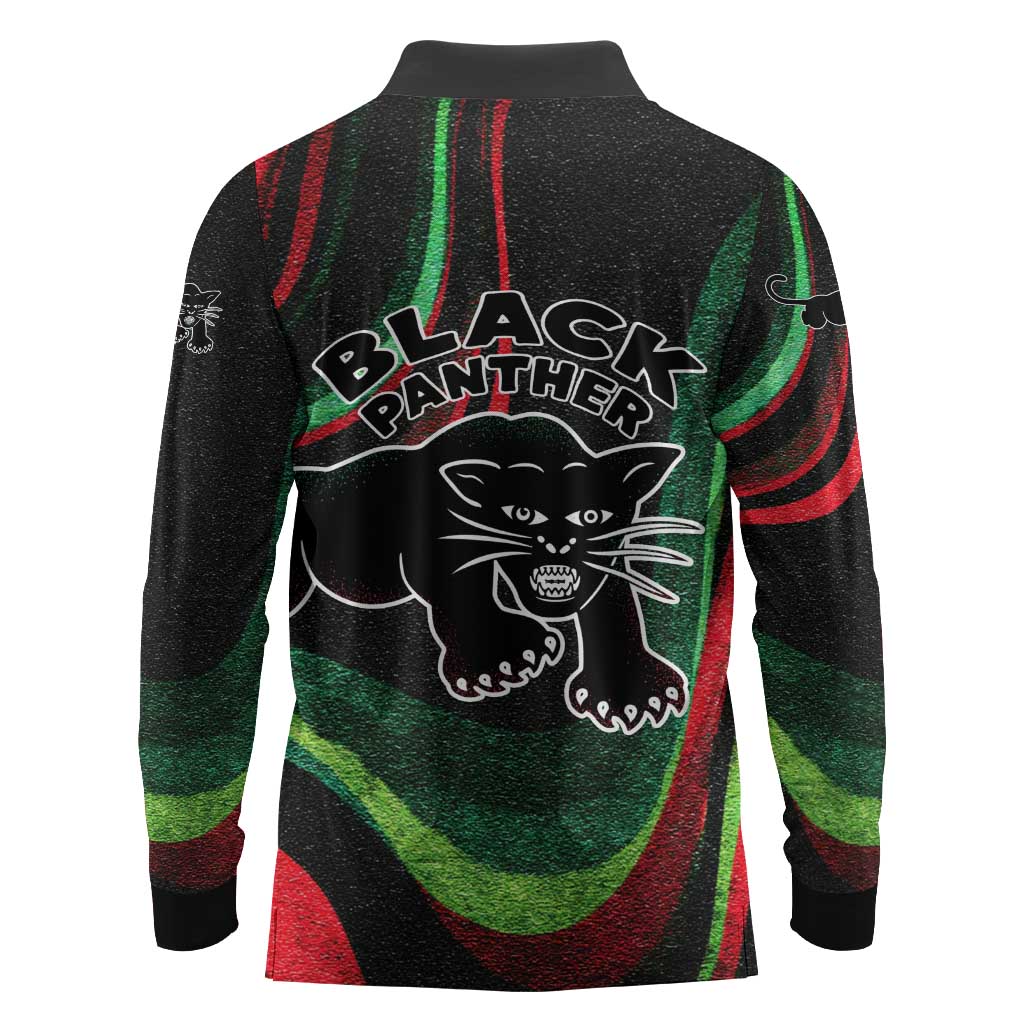 Huey P. Newton Long Sleeve Polo Shirt Swirl Design Black Panther Party Symbol Revolutionary Tribute - African Pride