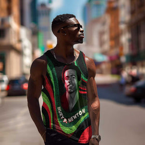 Huey P. Newton Men Tank Top Swirl Design Black Panther Party Symbol Revolutionary Tribute - African Pride