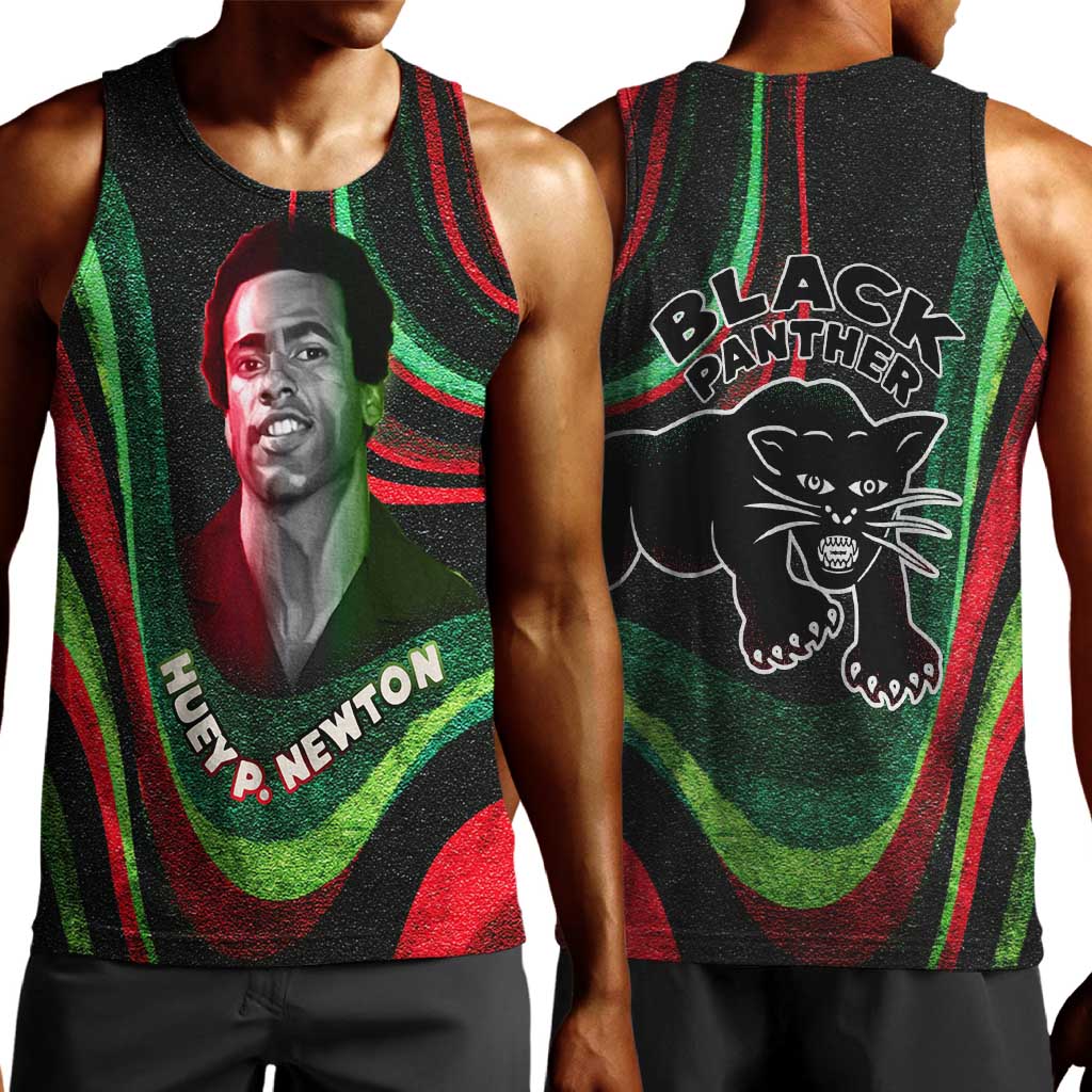Huey P. Newton Men Tank Top Swirl Design Black Panther Party Symbol Revolutionary Tribute - African Pride