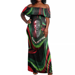Huey P. Newton Off Shoulder Maxi Dress Swirl Design Black Panther Party Symbol Revolutionary Tribute - African Pride