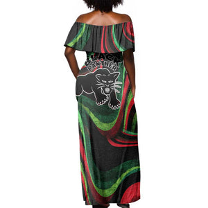 Huey P. Newton Off Shoulder Maxi Dress Swirl Design Black Panther Party Symbol Revolutionary Tribute - African Pride