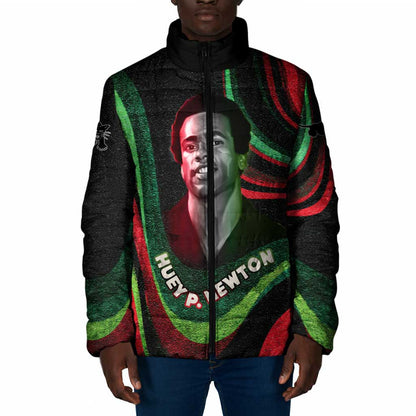 Huey P. Newton Padded Jacket Swirl Design Black Panther Party Symbol Revolutionary Tribute - African Pride