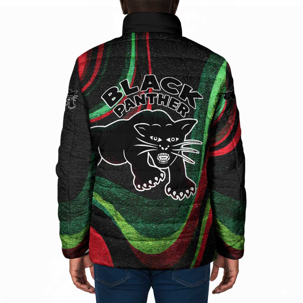 Huey P. Newton Padded Jacket Swirl Design Black Panther Party Symbol Revolutionary Tribute - African Pride