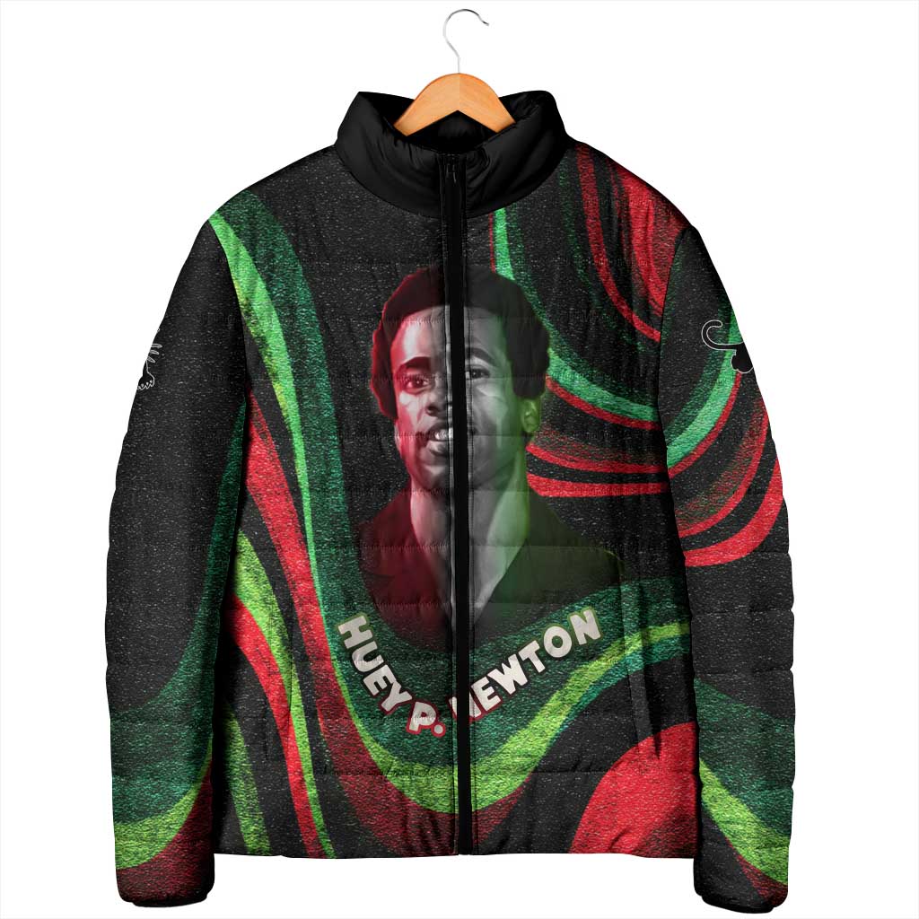 Huey P. Newton Padded Jacket Swirl Design Black Panther Party Symbol Revolutionary Tribute - African Pride
