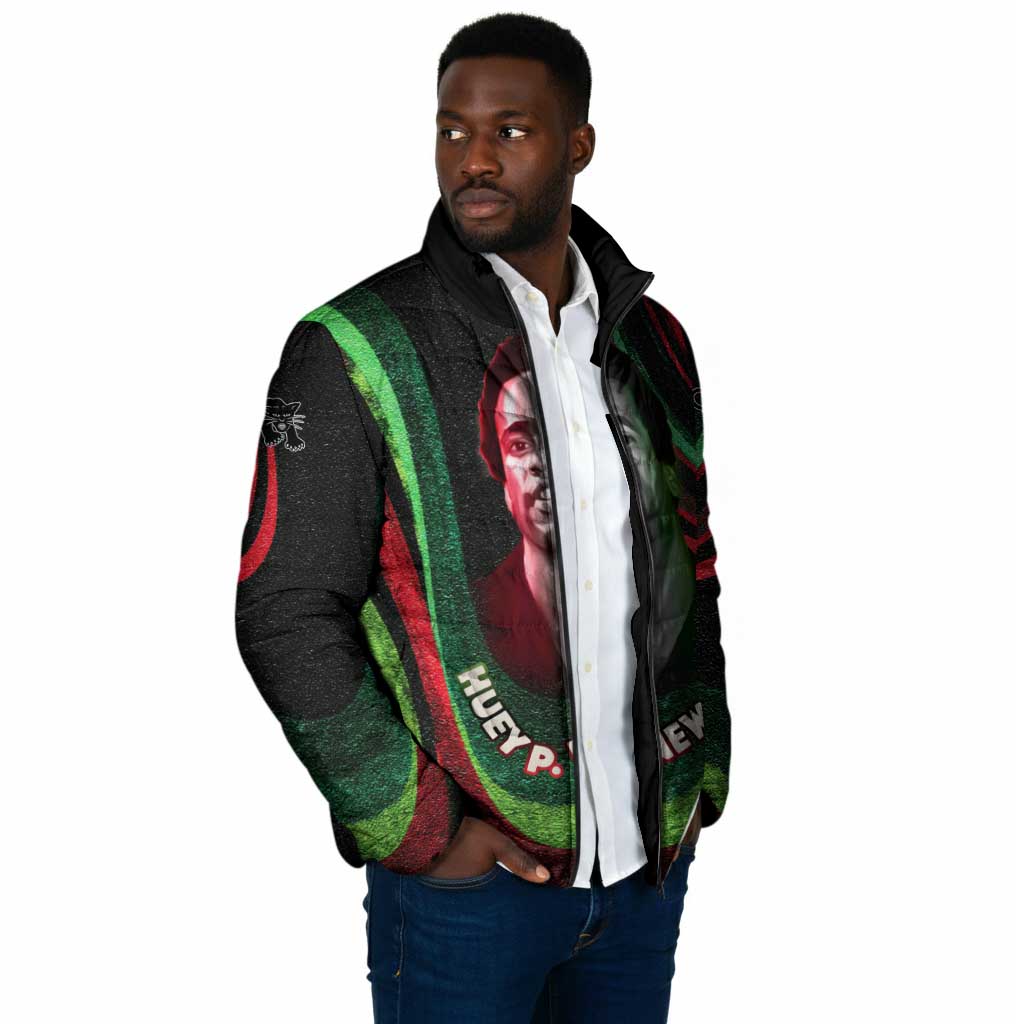 Huey P. Newton Padded Jacket Swirl Design Black Panther Party Symbol Revolutionary Tribute - African Pride