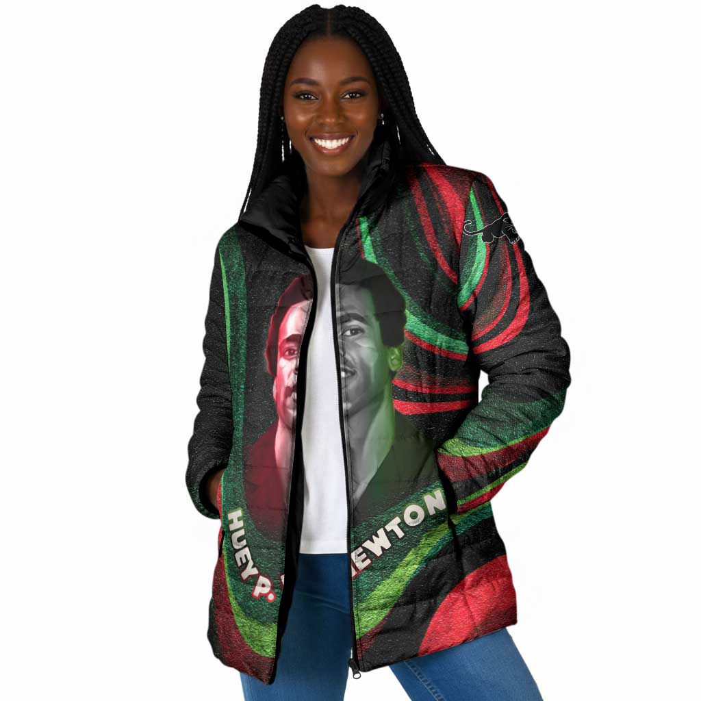 Huey P. Newton Padded Jacket Swirl Design Black Panther Party Symbol Revolutionary Tribute - African Pride