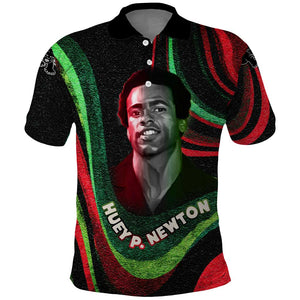 Huey P. Newton Polo Shirt Swirl Design Black Panther Party Symbol Revolutionary Tribute TS04