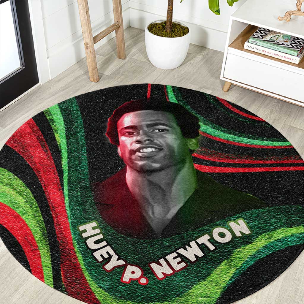 Huey P. Newton Round Carpet Swirl Design Black Panther Party Symbol Revolutionary Tribute - African Pride