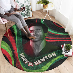 Huey P. Newton Round Carpet Swirl Design Black Panther Party Symbol Revolutionary Tribute - African Pride