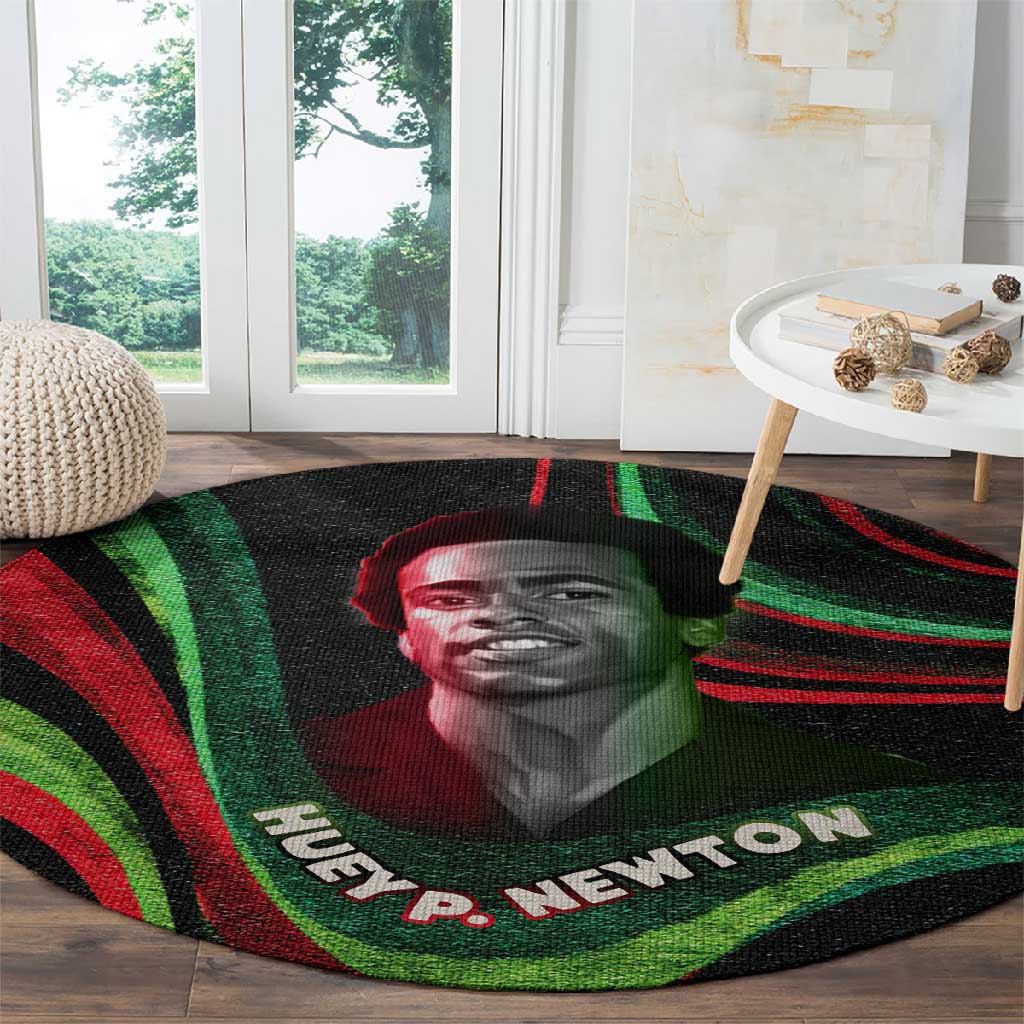 Huey P. Newton Round Carpet Swirl Design Black Panther Party Symbol Revolutionary Tribute - African Pride