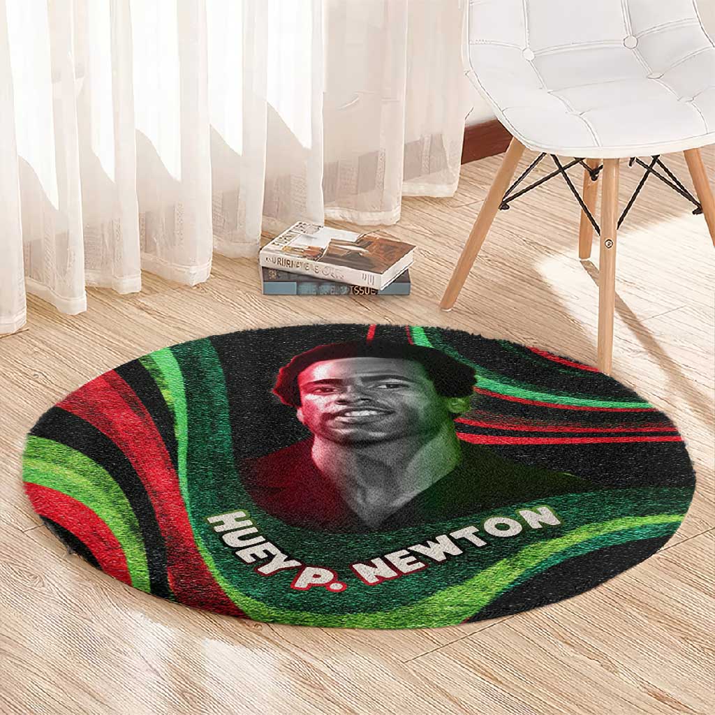 Huey P. Newton Round Carpet Swirl Design Black Panther Party Symbol Revolutionary Tribute - African Pride