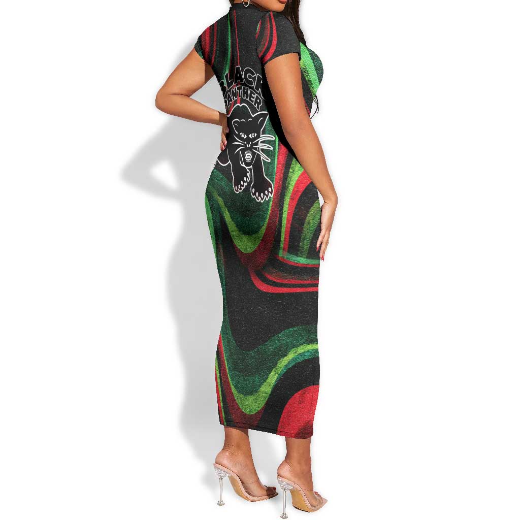 Huey P. Newton Short Sleeve Bodycon Dress Swirl Design Black Panther Party Symbol Revolutionary Tribute TS04