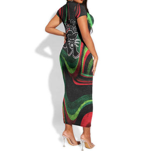 Huey P. Newton Short Sleeve Bodycon Dress Swirl Design Black Panther Party Symbol Revolutionary Tribute TS04