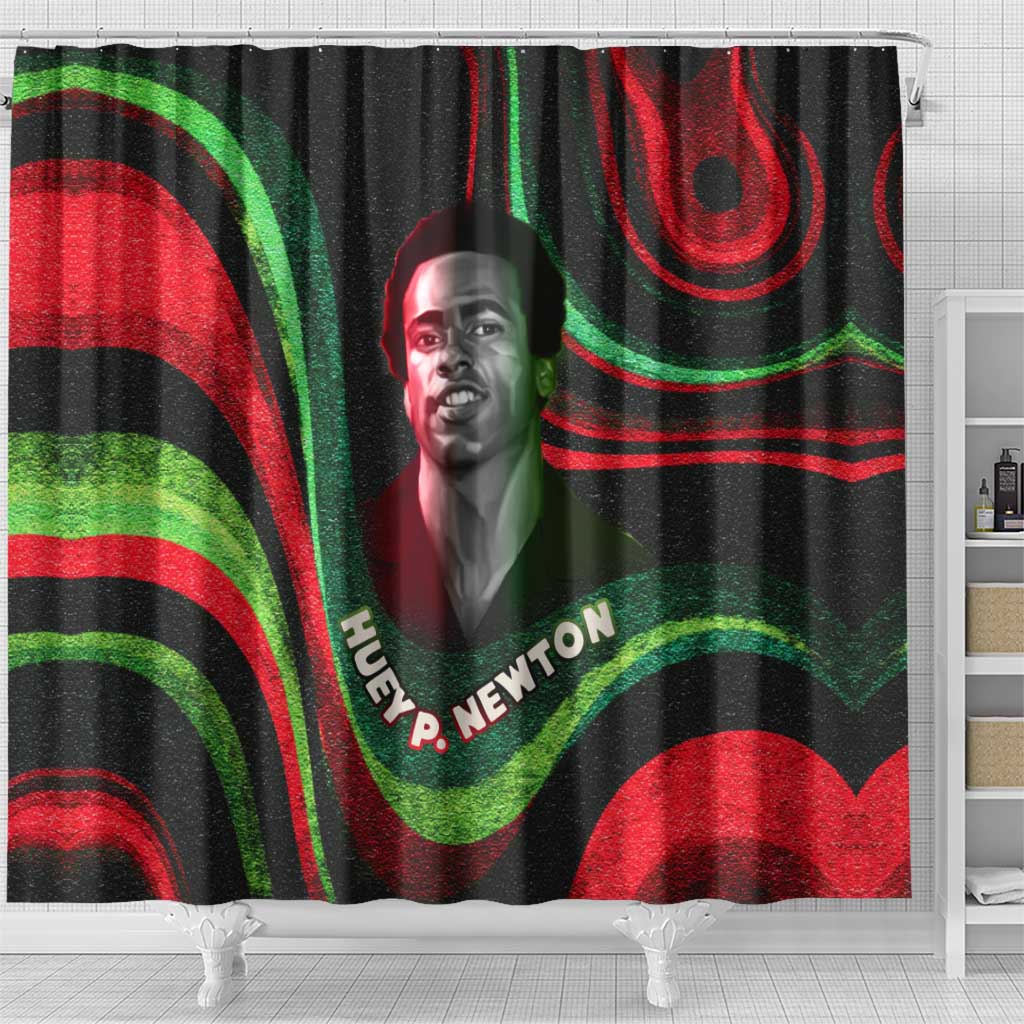Huey P. Newton Shower Curtain Swirl Design Black Panther Party Symbol Revolutionary Tribute - African Pride