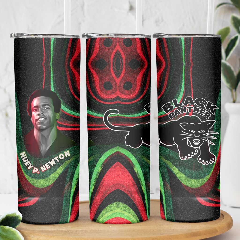 Huey P. Newton Skinny Tumbler Swirl Design Black Panther Party Symbol Revolutionary Tribute - African Pride