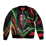 Huey P. Newton Sleeve Zip Bomber Jacket Swirl Design Black Panther Party Symbol Revolutionary Tribute - African Pride