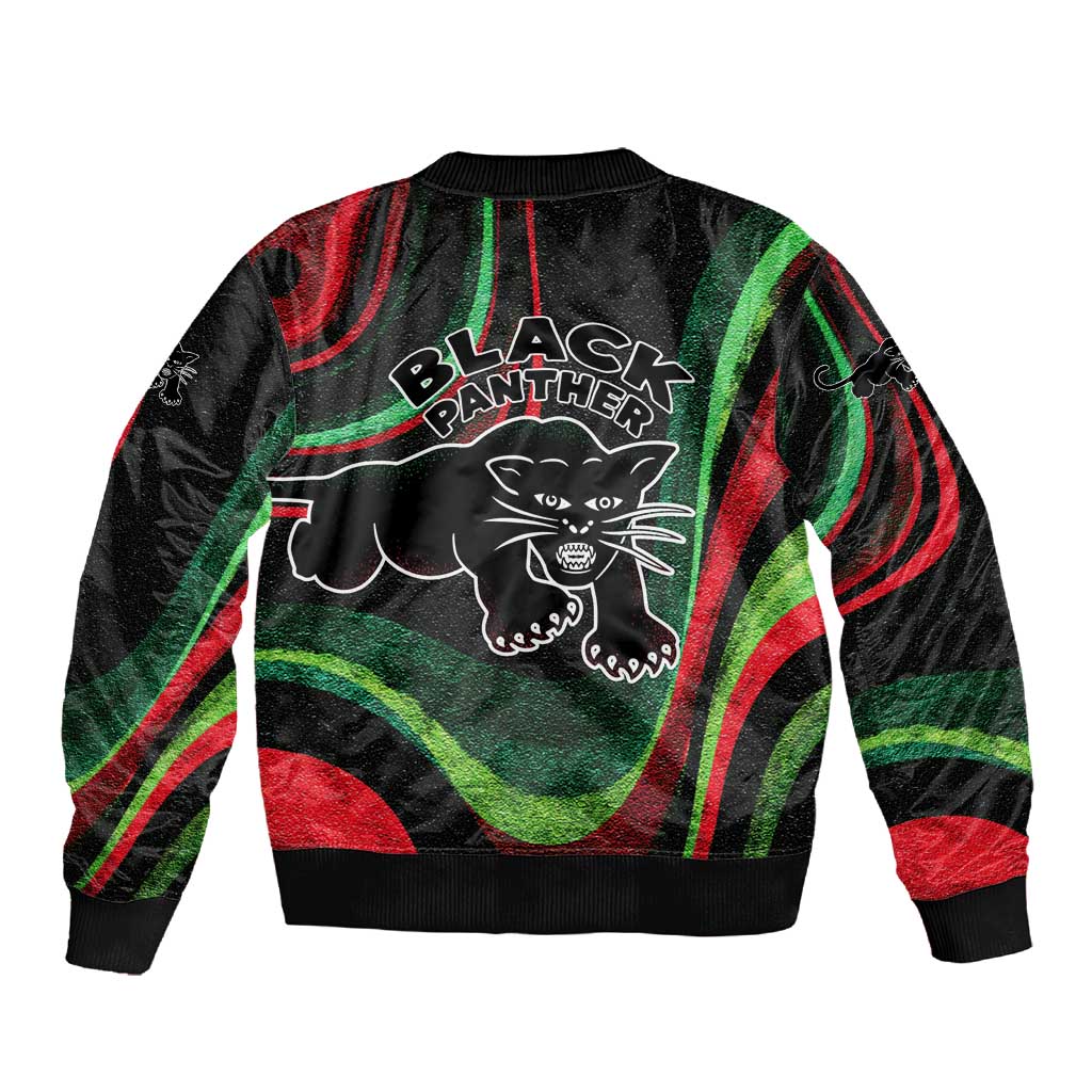Huey P. Newton Sleeve Zip Bomber Jacket Swirl Design Black Panther Party Symbol Revolutionary Tribute - African Pride