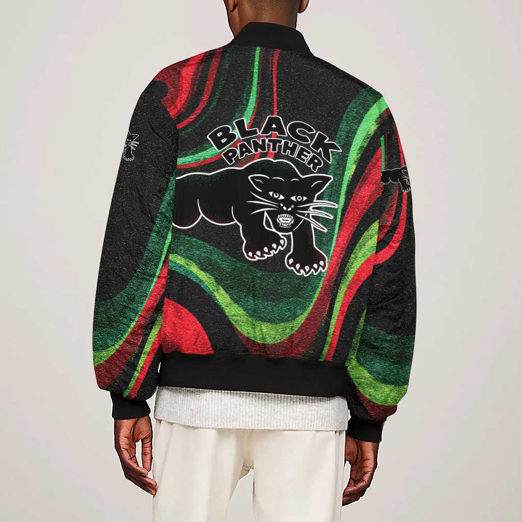 Huey P. Newton Sleeve Zip Bomber Jacket Swirl Design Black Panther Party Symbol Revolutionary Tribute - African Pride