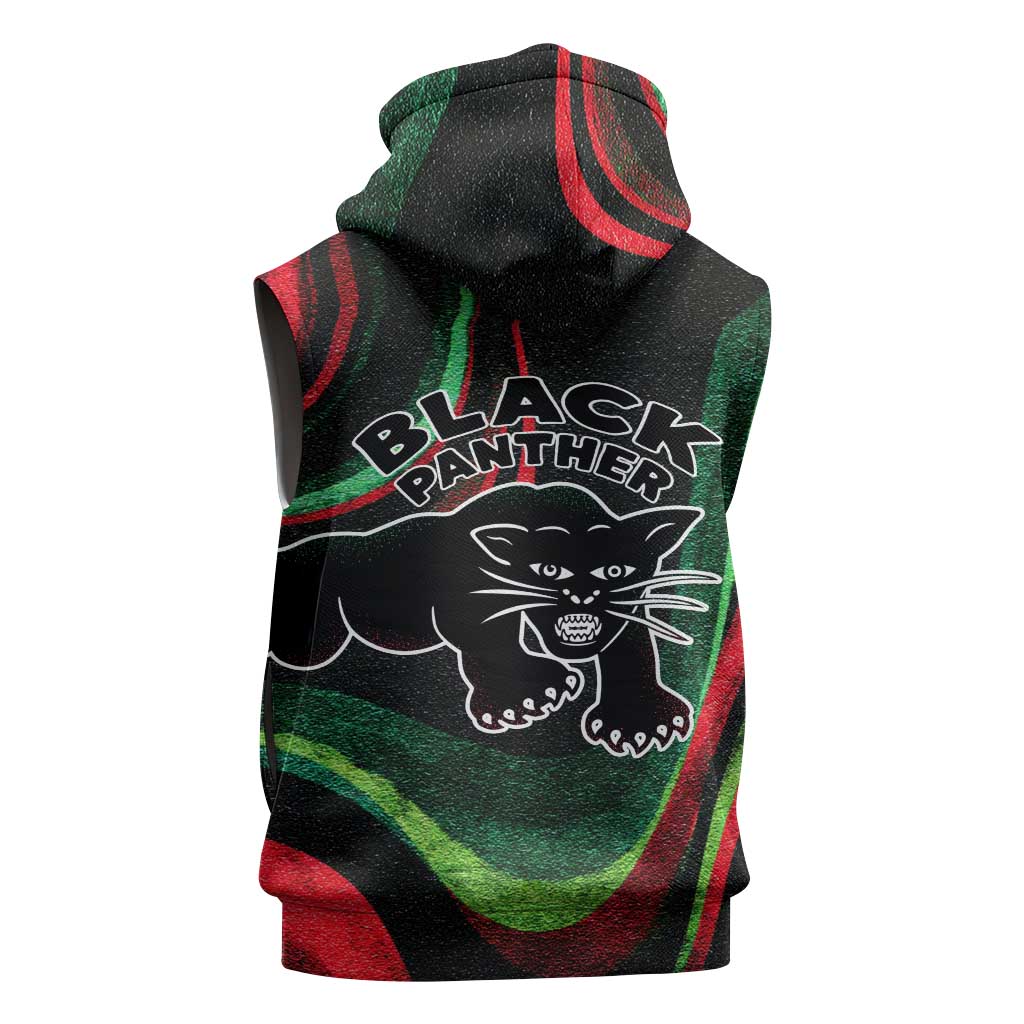 Huey P. Newton Sleeveless Hoodie Swirl Design Black Panther Party Symbol Revolutionary Tribute - African Pride