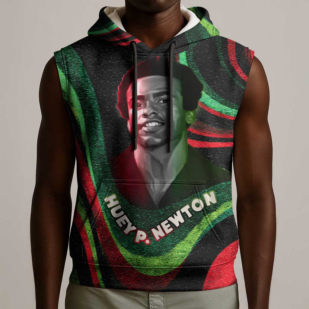 Huey P. Newton Sleeveless Hoodie Swirl Design Black Panther Party Symbol Revolutionary Tribute - African Pride