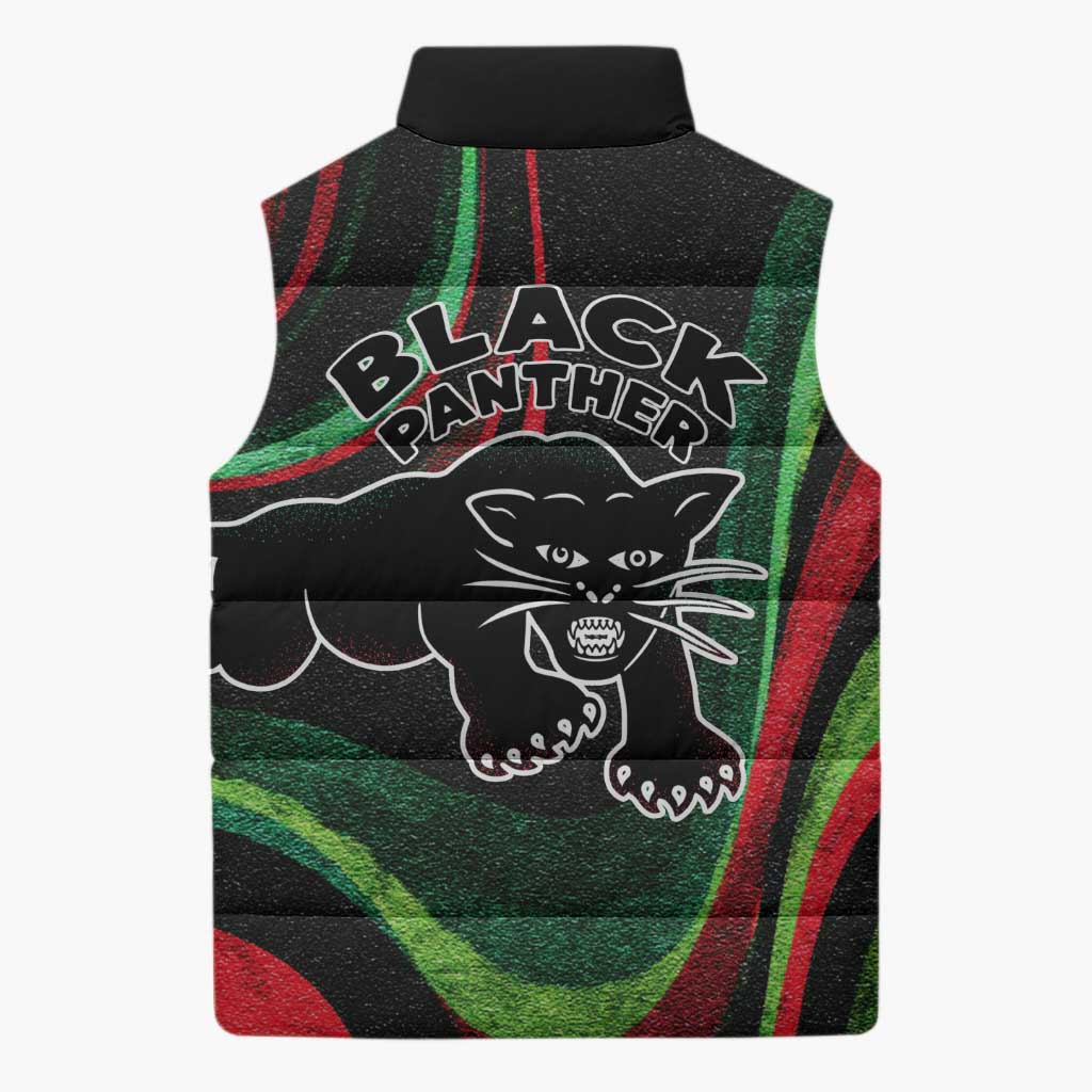 Huey P. Newton Sleeveless Puffer Jacket Swirl Design Black Panther Party Symbol Revolutionary Tribute - African Pride