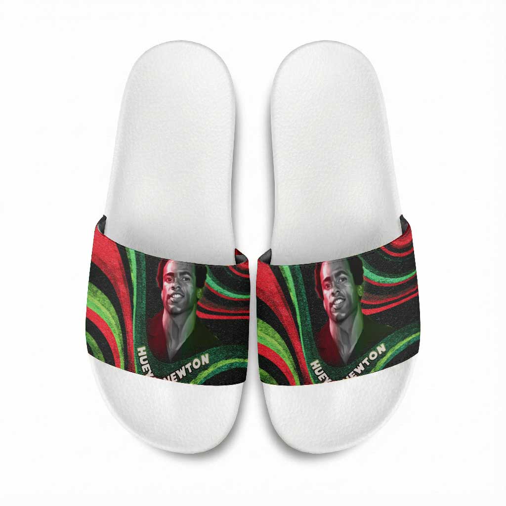 Huey P. Newton Slide Sandals Swirl Design Black Panther Party Symbol Revolutionary Tribute - African Pride