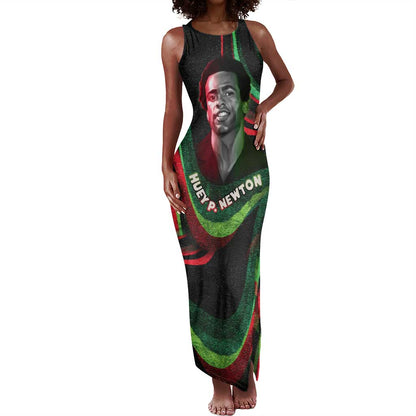 Huey P. Newton Tank Maxi Dress Swirl Design Black Panther Party Symbol Revolutionary Tribute - African Pride