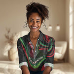 Huey P. Newton Women Casual Shirt Swirl Design Black Panther Party Symbol Revolutionary Tribute - African Pride