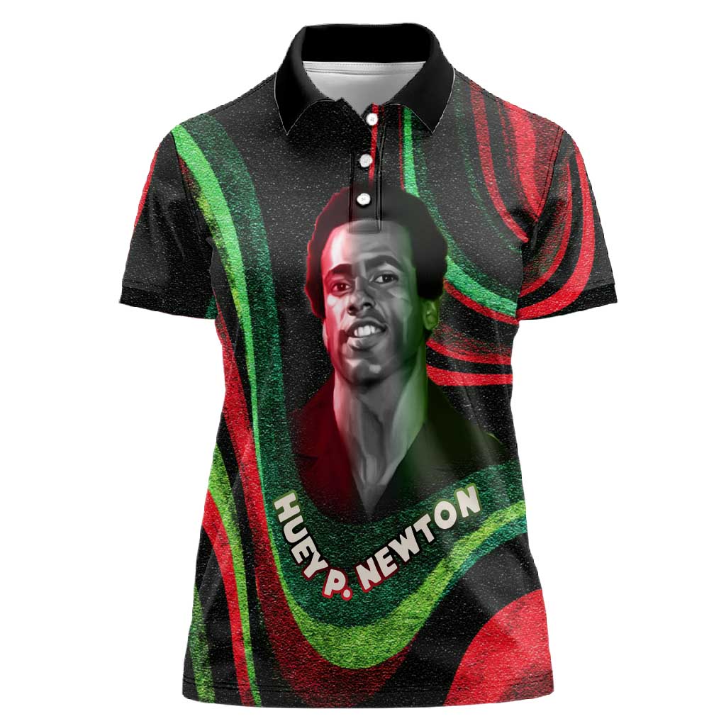 Huey P. Newton Women Polo Shirt Swirl Design Black Panther Party Symbol Revolutionary Tribute TS04