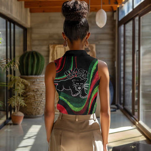 Huey P. Newton Women Sleeveless Polo Shirt Swirl Design Black Panther Party Symbol Revolutionary Tribute - African Pride